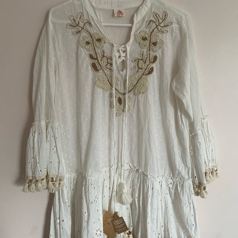 Lula Natura White Embroidered Boho Dress